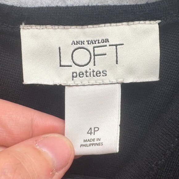 Ann Taylor Loft Dress Size 4p Vintage Women's Black Geometric Drop Waist Stretch - Picture 3 of 5